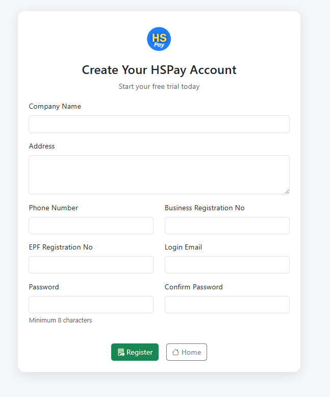 HSPay Cloud Payroll registration form in Sri Lanka